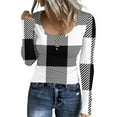 thumbnail image 1 of Stichou Womens Henley Shirts Plaid Slim Fit Long Sleeve Comfy Tops Loose Fit Button Tee Winter Trendy Clothing Black XL, 1 of 5
