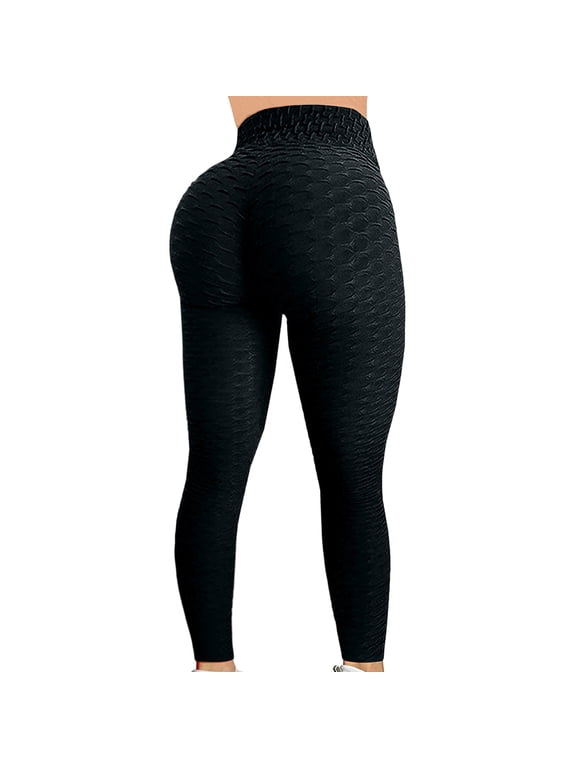 Womens High Waist Leggings Textured Comfy Soft Butt Lifting Leggings Lightweight Booty Scrunch Gym Yoga Pants Tights Black M