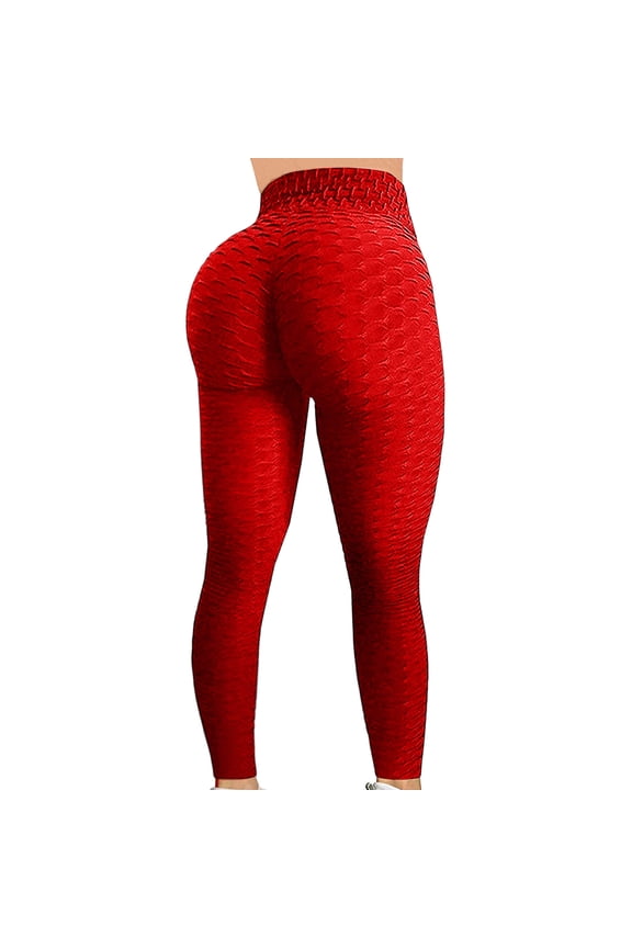 Womens High Waist Leggings Textured Comfy Soft Butt Lifting Leggings Lightweight Booty Scrunch Gym Yoga Pants Tights Red 2XL