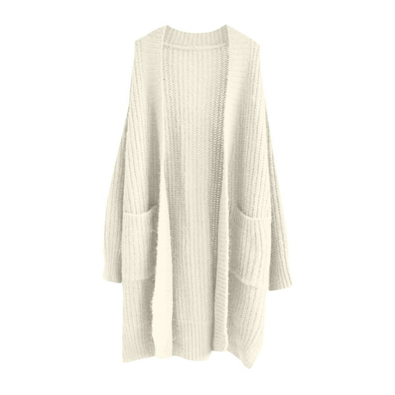 Stichou Womens Long Cardigan Sweaters 2025 Fall Chunky Knit Oversized Slouchy Open Front Warm Coats with Pockets Beige L