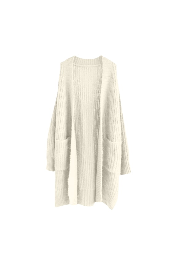 Womens Long Cardigan Sweaters 2025 Fall Chunky Knit Oversized Slouchy Open Front Warm Coats with Pockets Beige L