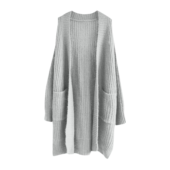 Stichou Womens Long Cardigan Sweaters 2025 Fall Chunky Knit Oversized Slouchy Open Front Warm Coats with Pockets Light Gray L