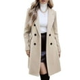 thumbnail image 1 of Stichou Womens Long Double Breasted Coats Lapel Collar Pea Coat Winter Slim Fit Jackets Trench Coat Outwear Beige S, 1 of 7