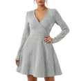 thumbnail image 1 of Stichou Womens Mini Dresses Long Sleeve Fall Fashion 2025 V Neck Flowy Casual Sweater Dress A-Line Comfy Work Winter Clothes Light Gray 2XL, 1 of 5