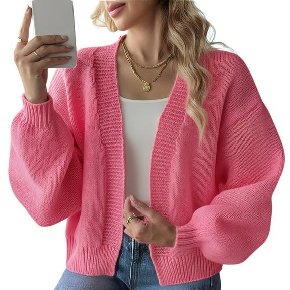 Stichou Womens Oversized Cardigan Sweaters Trendy Open Front Long Lantern Sleeve Chunky Knit Sweater Hot Pink XL