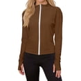 thumbnail image 1 of Stichou Womens Oversized Lightweight Zip Up Jackets Athletic Sun Shirts Workout Spring Summer Tops Thumb Holes Fitted Gym Clothes with Pocket Brown L, 1 of 6