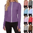 thumbnail image 1 of Stichou Womens Oversized Lightweight Zip Up Jackets Athletic Sun Shirts Workout Spring Summer Tops Thumb Holes Fitted Gym Clothes with Pocket Purple 3XL, 1 of 7