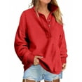 thumbnail image 1 of Stichou Womens Oversized Sweatshirt Mock Neck Sweatshirt Comfy Fleece Pullover Loose Button Down Long Sleeve Henley Shirts Red L, 1 of 7