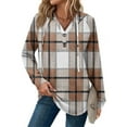 thumbnail image 1 of Stichou Womens Plaid Hoodies Pullover Sweaters Henley Tunic Tops for Women Loose Fit Dressy Oversized Sweatshirt with Buttons Khaki L, 1 of 5