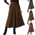 thumbnail image 1 of Stichou Womens Plaid Skirts 2026 Spring Winter Flared Vintage High Waist A Line Midi Tartan Skirts Brown S, 1 of 5