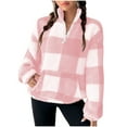 thumbnail image 1 of Stichou Womens Plaid Sweatshirt Sherpa Quarter Zip Pullover Fall Winter 2025 Long Sleeve Fleece Sweaters Hoodies Pink M, 1 of 6