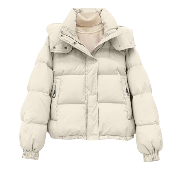 Stichou Womens Puffer Jacket Casual Zipper Padded Keep Warm Cold Protection Long Sleeve Parkas Winter Clothing for Women Beige L