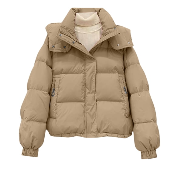 Stichou Womens Puffer Jacket Casual Zipper Padded Keep Warm Cold Protection Long Sleeve Parkas Winter Clothing for Women Khaki XL