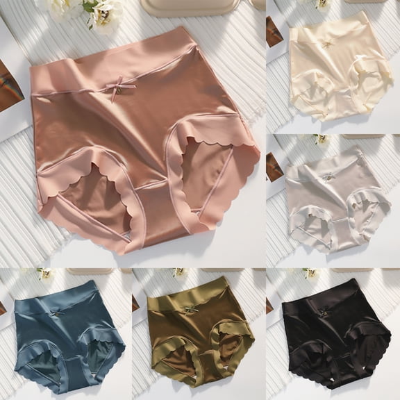 Stichou Womens Satin Ice Silk Seamless Shaping Briefs,High Waist Ice Silk Seamless Shaping Briefs For Women, 6-Pack, XL