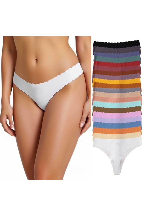 Womens Seamless Thongs No Show Underwear Soft Ribbed Invisible Panties Wave Edge,21 Pack S