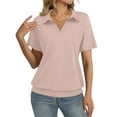 thumbnail image 1 of Stichou Womens Short Sleeve Polo Shirts V Neck Business Dressy Casual Tops 2026 Spring Collared Trendy Tees Camel 2XL, 1 of 4