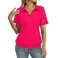 thumbnail image 1 of Stichou Womens Short Sleeve Polo Shirts V Neck Business Dressy Casual Tops 2026 Spring Collared Trendy Tees Hot Pink 2XL, 1 of 4