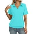 thumbnail image 1 of Stichou Womens Short Sleeve Polo Shirts V Neck Business Dressy Casual Tops 2026 Summer Collared Trendy Tees Cyan 2XL, 1 of 4
