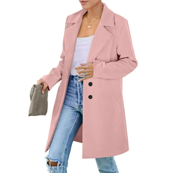 Stichou Womens Spring Fall Long Blazer Jackets Long Sleeve Lapel Pockets Loose Fit Work Casual Blazers Outerwear Pink XL