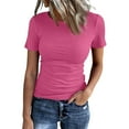 thumbnail image 1 of Stichou Womens Summer Short Sleeve T-Shirt Ribbed Knit Crew Neck Slim Fitted Basic Casual Spring Top 2026 Hot Pink 2XL, 1 of 5