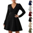 thumbnail image 1 of Stichou Womens Sweater Dress 2025 Fall Long Sleeve V Neck A Line Fit and Flare Ribbed Short Dresses Knit Outfits Black XL, 1 of 6