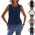 thumbnail image 1 of Stichou Womens Tank Tops 2026 Casual Sleeveless Shirt with Button Decor and Side Slit Summer Spring Tops Blue XL, 1 of 5