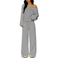 thumbnail image 1 of Stichou Womens Two Piece Matching Lounge Sets Vacation Airport 2026 Spring Outfits Off Shoulder Sweatshirt Wide Leg Sweatpant Set Light Gray S, 1 of 6