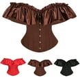 thumbnail image 1 of Stichou Womens Vintage Off Shoulder Corset Bustier Lace Up Boned Overbust Corset Renaissance Corset Tops for Women Coffee M, 1 of 5