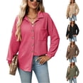 thumbnail image 1 of Stichou Womens Waffle Button Down Shirts Casual Long Sleeve Knit Trendy Fall Shacket Jacket Boyfriend Tops Hot Pink S, 1 of 7