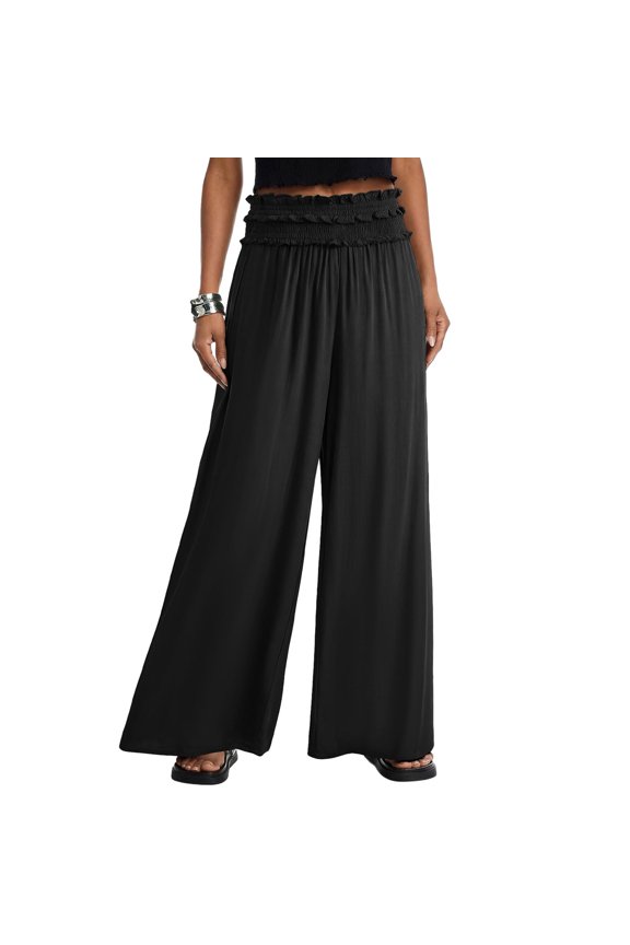 Womens Wide Leg Palazzo Pants 2026 Summer Spring Fashion High Waisted Casual Flowy Work Dress Pants Trousers Office Slacks Black XL