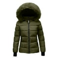 thumbnail image 1 of Stichou Womens Winter Coats Quilted Thicken Warm Puffer Ski Jacket Faux Fur Lined Hooded Waterproof Outdoor Comfy Down Jackets Army Green 3XL, 1 of 4