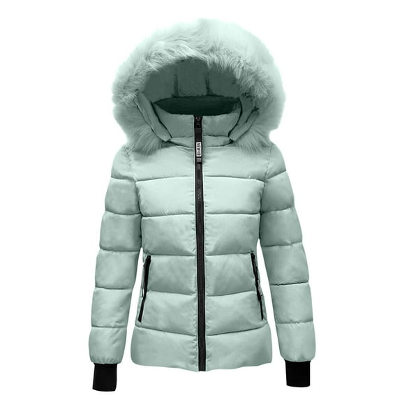 Stichou Womens Winter Coats Quilted Thicken Warm Puffer Ski Jacket Faux Fur Lined Hooded Waterproof Outdoor Comfy Down Jackets Green L