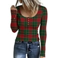 thumbnail image 1 of Stichou Womens Winter Shirts 2025 Henley Plaid Slim Fit Long Sleeve Basic Tunic Tops Casual Button Blouse Trendy Clothing Red 2XL, 1 of 5