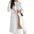 thumbnail image 1 of Stichou Womens Wool Blend Pea Coat Jacket Casual Fall Winter Lapel Double Breasted Office Work Long Overcoat White XL, 1 of 8