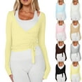 thumbnail image 1 of Stichou Y2k Ballet Pilates Wrap Top for Women Workout Yoga Dance Long Sleeve Wrap Shirt Slim Tie Front Going Out Crop Tops Yellow S, 1 of 6