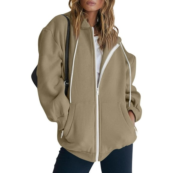 Stichou Zip Up Hoodie Women Oversized Fall Fashion Long Sleeve Winter Hooded Sweatshirts Casual Y2K Jacket 2025 Winter Clothes Army Green L