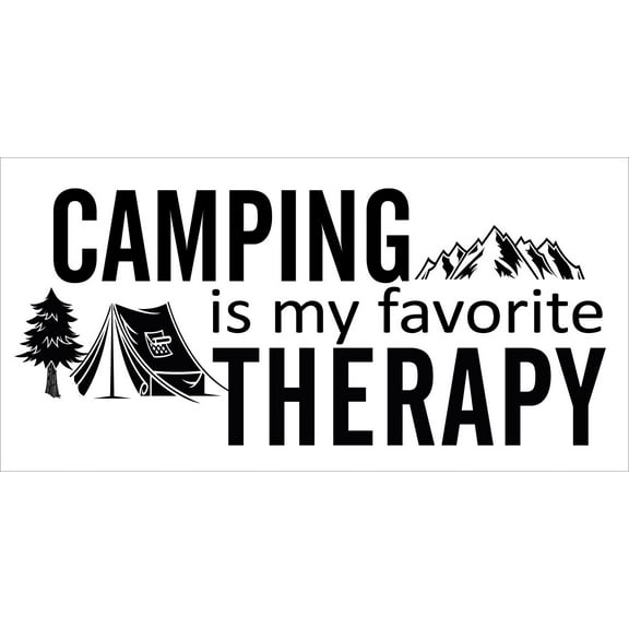 Stick And Peel Vinyl Camping Quotes Wall Decal - Camping Is My Favorite Therapy | 10" x 20" DIY Adhesive Camper's Tent At The Woods Mountains Home Art Design Removable Bedroom Decoration Sticker