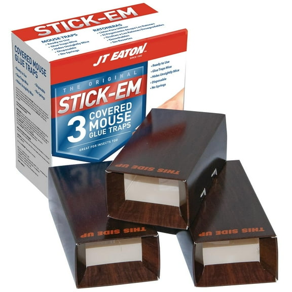 Stick-Em Covered Mouse Glue Trap  Indoor Pest Control with Protective Cover  Non-Toxic Adhesive Mouse Trap  Safe, Easy-to-Use Design
