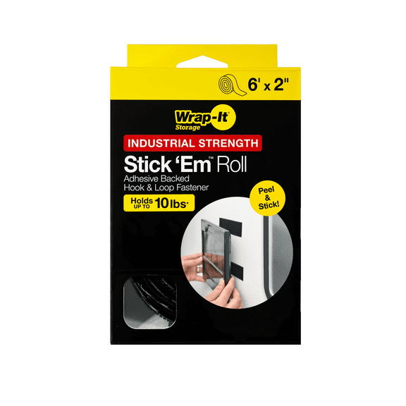 Stick 'Em Industrial Strength 6’x2” Adhesive Hook and Loop Fastener Roll