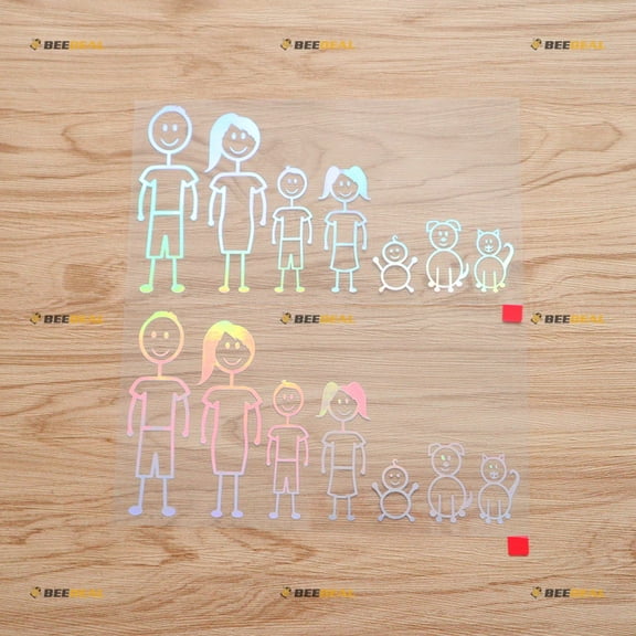 Stick Family Figure Pet Dog Cat Sticker Car Sticker Decal Vinyl - 2 Pack Holographic Iridescent, 8 Inches - No Background Die Cut