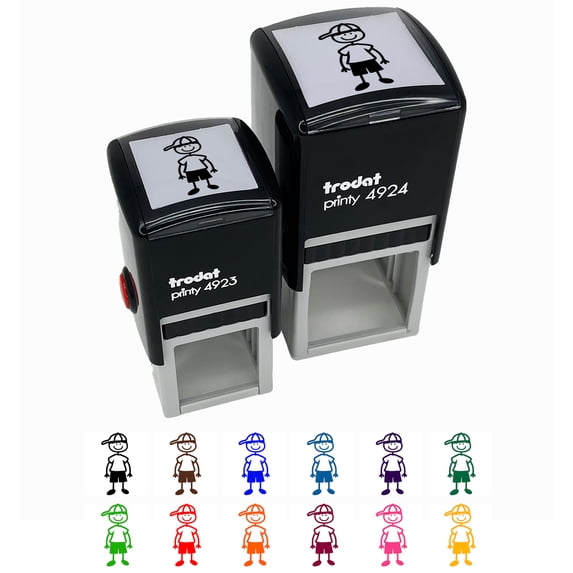 Stick Figure Boy Son Self-Inking Rubber Stamp Ink Stamper - Fuchsia Ink - Small 1 Inch