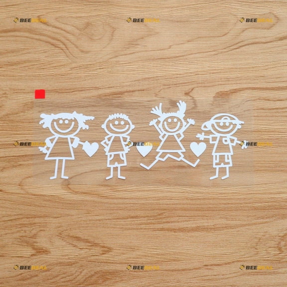 Stick Figure Family Love Heart Sticker Decal Vinyl - White 8 Inches - No Background Die Cut for Car Boat Laptop