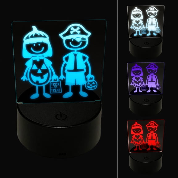 Stick Figure Halloween Trick Or Treaters Kids LED Night Light Sign 3D Illusion Desk Nightstand Lamp