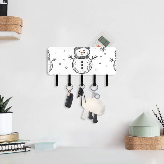 Stick Figure Snowman Key Holder for Wall Mail Holder Organizer with 5 Key Hooks Wall Mount Key Rack with Shelf
