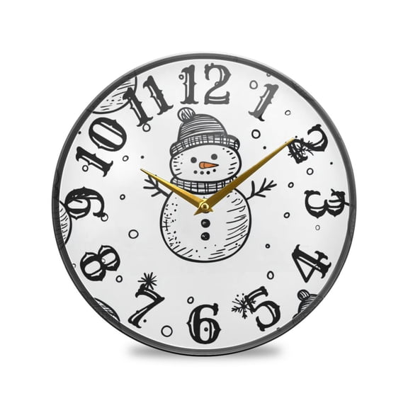 Stick Figure Snowman Wall Clock 10 Inch Silent Non Ticking Battery Operated Easy to Read for Kitchen Living Room