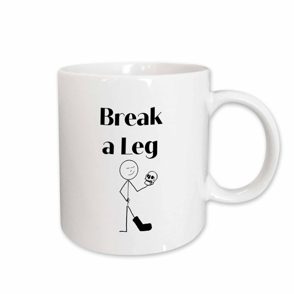 3drose, Stick Figure with Broken Leg and Scull with Text, 11oz Mug