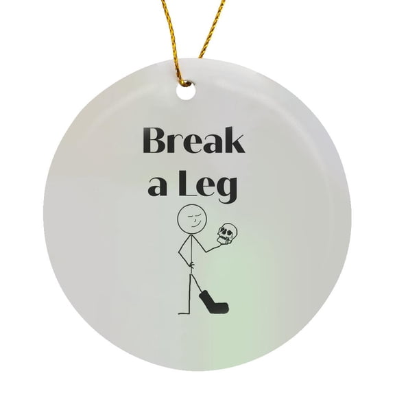 3drose, Stick Figure with Broken Leg and Scull with Text, Circle Porcelain Ornament