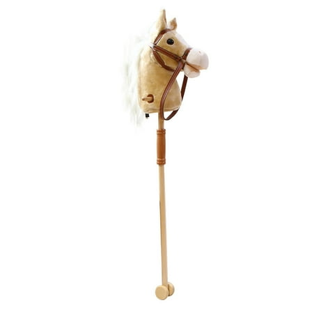 Stick Horse with Wood Wheels Horse Riding Stick with Wooden Wheels Ideal Gift for Christmas Party Birthday Light Brown 39 Inches