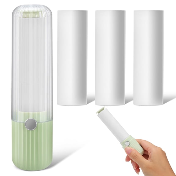 Mini Lint Roller For Clothes Reuseable Travel Size Pocket Pet Hair Remover Stick Roller 1pcs Small Lint Roller Tool With 4 Rolls Of Replacement Paper-Green