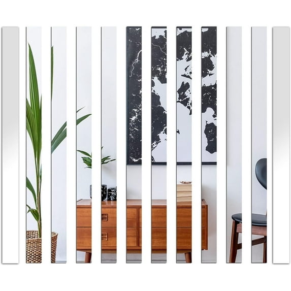 Mirrors for Wall Decor,Stick on Mirror Tiles, PandaTop 10 Pack Mirror Stickers 2''x20'' Self Adhesive Mirror Removable Acrylic Mirror,Wall Mirror Stickers Decor for Home Decoration,Silver